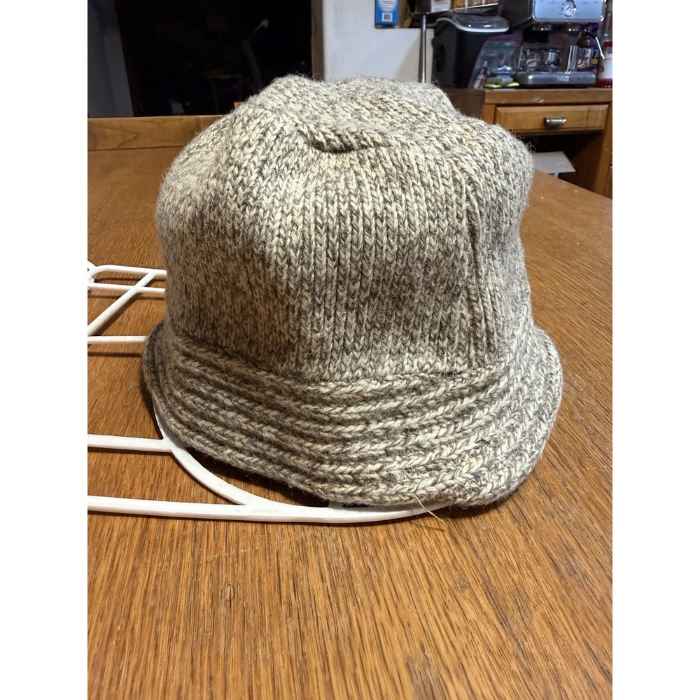 Vintage Wool Blend Knit Bucket‎ Hat Gray Marl Fisherman Outdoor Winter Cap